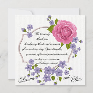 Pink Rose Wedding Thank You Card