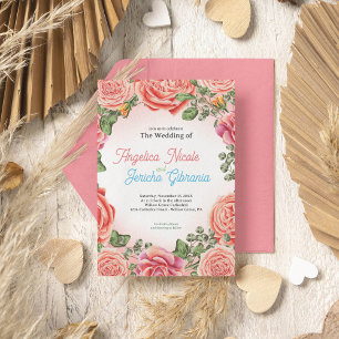 Pink Rose Wedding Theme Invitation