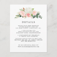 Pink Rose White Floral Wedding Guest Details