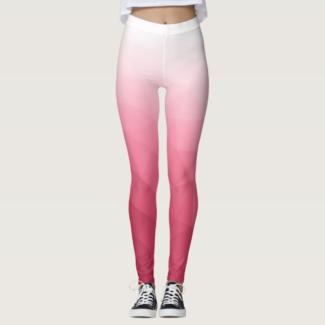 Pink rose White Gradient Geometric Mesh Pattern Leggings (Front)
