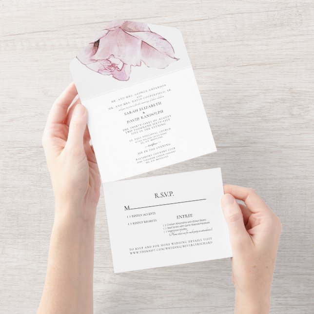Pink Rose White Two Venue Wedding  All In One Invi All In One Invitation (Tearaway)