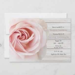 Pink Rose & White Wood Shabby Chic Bridal Shower Invitation