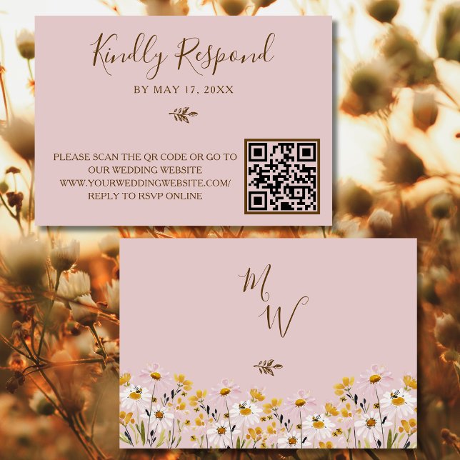 Pink Rose Wildflower QR Code Wedding RSVP Response (Creator Uploaded)