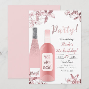 Pink Rosè Wine & Orchid Flowers Party Celebration Invitation