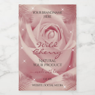 Pink Rose with Burgundy Palm Leaves Product Labels