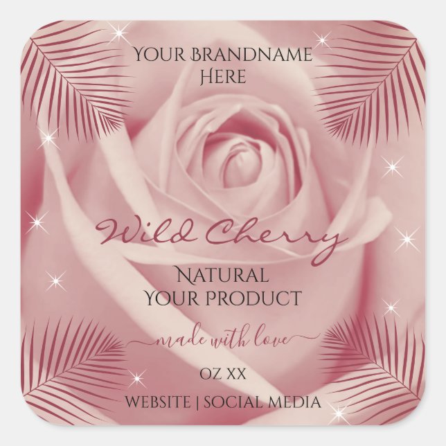Pink Rose with Burgundy Palm Leaves Product Labels (Front)