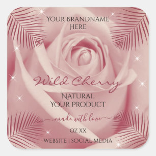 Pink Rose with Burgundy Palm Leaves Product Labels
