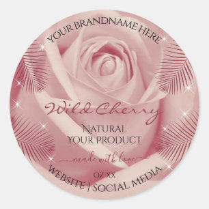 Pink Rose with Burgundy Palm Leaves Product Labels