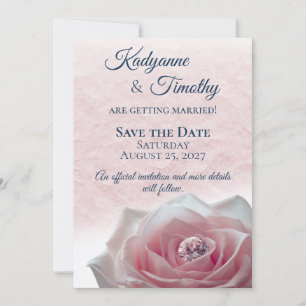Pink Rose with Diamond Wedding Save The Date