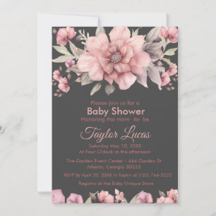 Pink Rose with Greenery Baby Shower Invitation