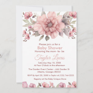 Pink Rose with Greenery Baby Shower Invitation
