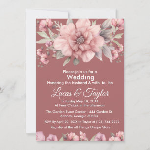 Pink Rose with Greenery Wedding Invitation