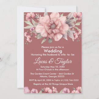 Pink Rose with Greenery Wedding Invitation