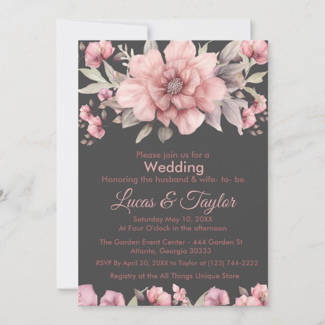 Pink Rose with Greenery Wedding Invitation (Front)