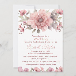 Pink Rose with Greenery Wedding Invitation