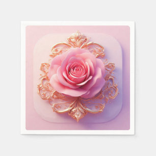 Pink Rose With Intricate Gold Ornamental Details Napkin