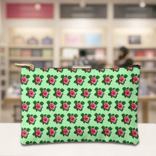 Pink Rose With Its Leaves Seamless Pattern on Accessory Pouch