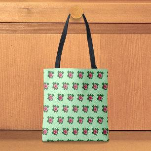 Pink Rose With Its Leaves Seamless Pattern on Tote Bag