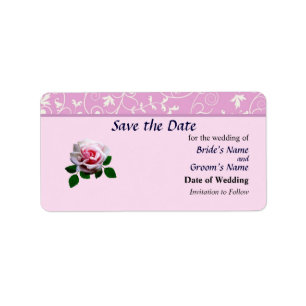 Pink Rose With Leaves Save the Date Label