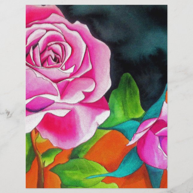 Pink Rose with orange watercolor art (Front)