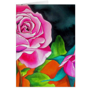 Pink Rose with orange watercolor art