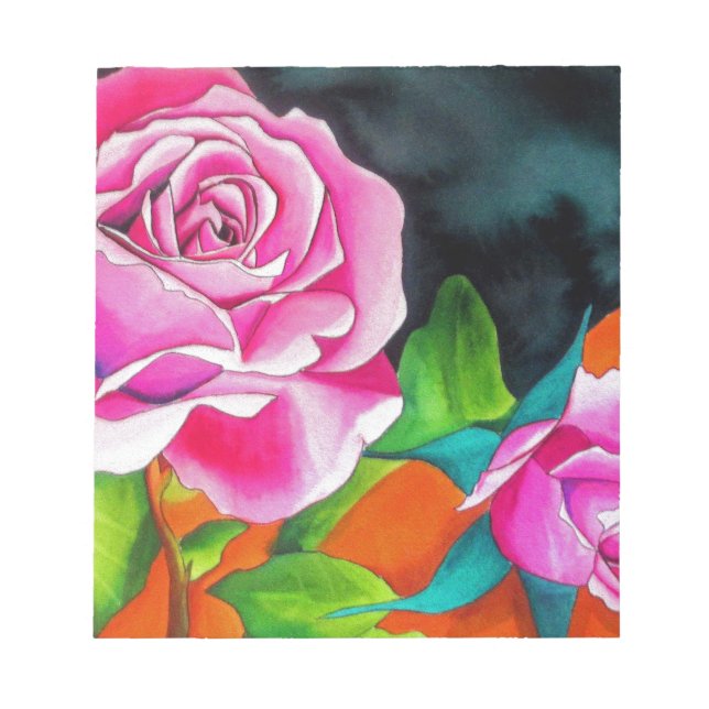 Pink Rose with orange watercolor art Notepad (Front)