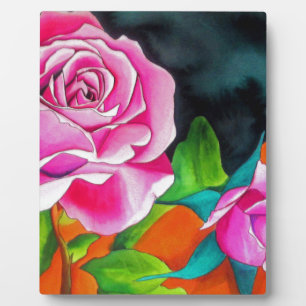 Pink Rose with orange watercolor art Plaque