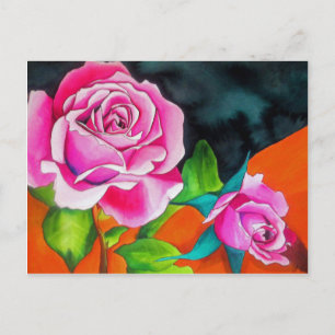 Pink Rose with orange watercolor art Postcard