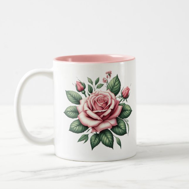 Pink Rose With Pink Accent Mug (Left)