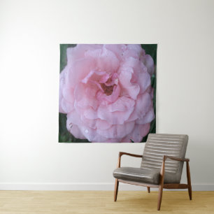 Pink Rose with Raindrops Wall Art Tapestry