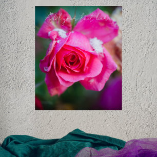 Pink rose with snowflakes poster