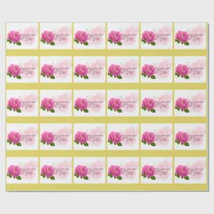 Pink rose with text wrapping paper