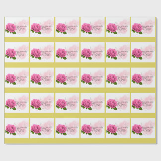 Pink rose with text wrapping paper