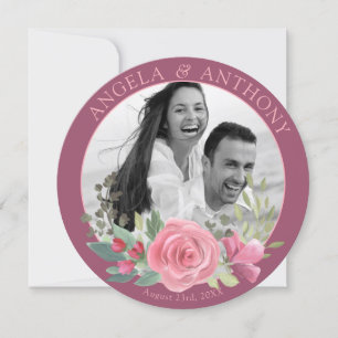Pink Rose Wreath Photo Wedding Save the Date