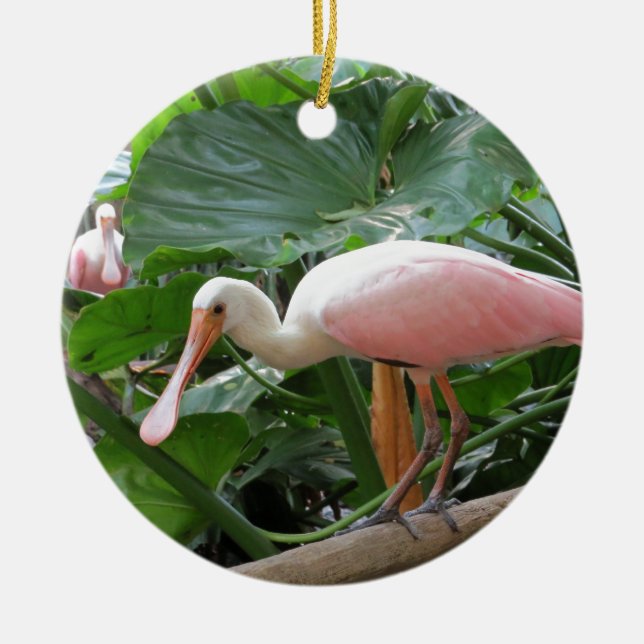 Pink Roseate Spoonbill Bird Ceramic Tree Decoration (Front)