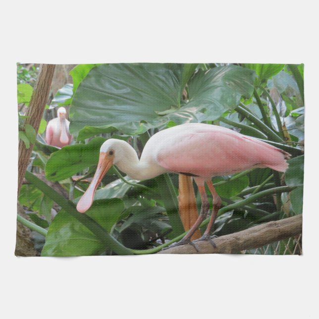 Pink Roseate Spoonbill Exotic Bird Kitchen Tea Towel (Horizontal)