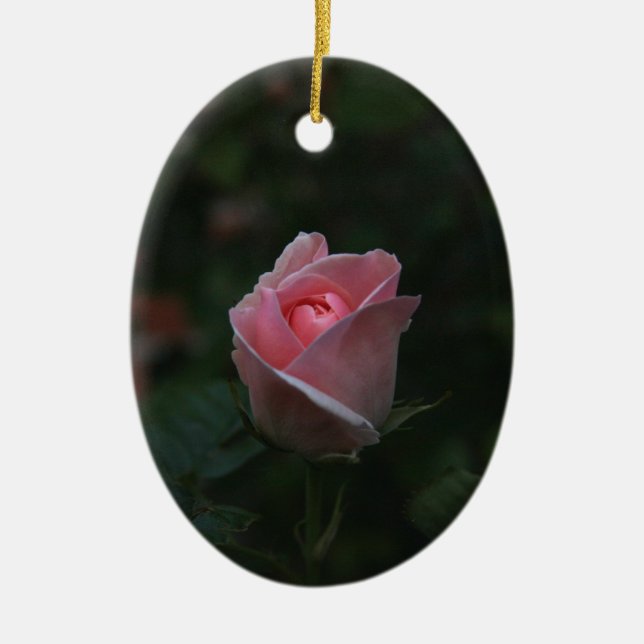 Pink rosebud ceramic tree decoration (Front)