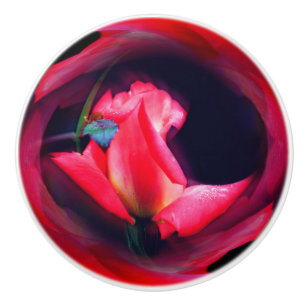 Pink Rosebud Floral Abstract Art  Ceramic Knob