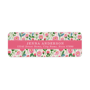 Pink Rosebud Floral Address Label