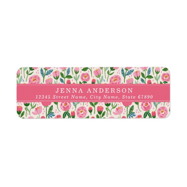 Pink Rosebud Floral Address Label (Front)