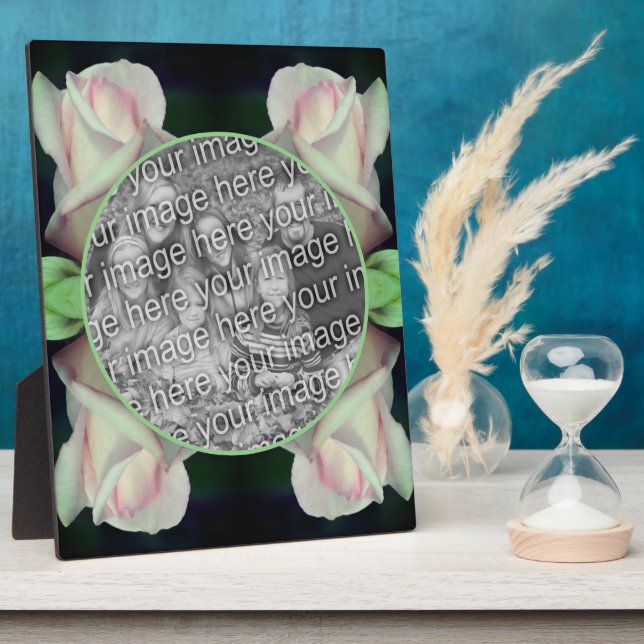 Pink Rosebud Flower Add Your Own Photo Plaque (Side)