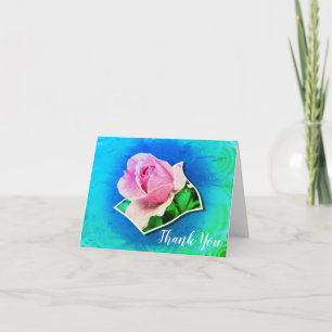 Pink Rosebud Flower Art Thank You Card