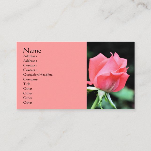 Pink Rosebud Flower Photography Business Card (Front)