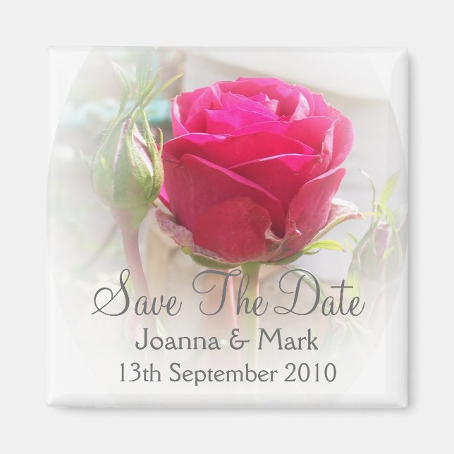 Pink Rosebud Save The Date Magnet (Front)