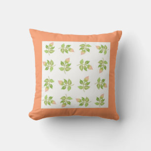 Pink Rosebud Throw Pillow, Cushion, Apricot Border Cushion