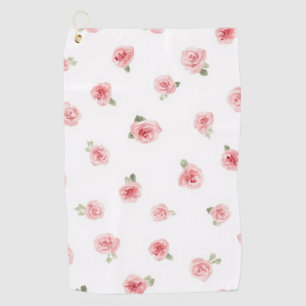 Pink Rosebud Watercolor Floral Vintage Rose White Golf Towel