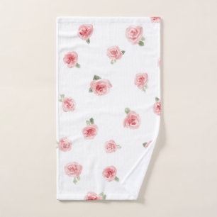 Pink Rosebud Watercolor Floral Vintage Rose White Hand Towel