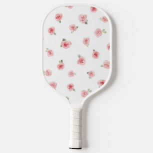 Pink Rosebud Watercolor Floral Vintage Rose White Pickleball Paddle