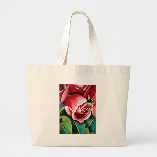 Pink Rosebud watercolor painting art flower Large Tote Bag (Front)