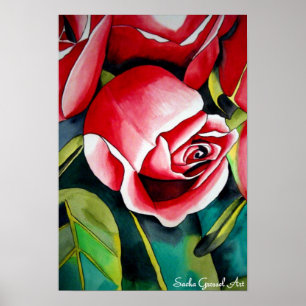 Pink Rosebud watercolor painting art flower Poster